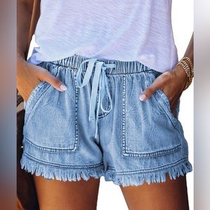 NWT Womens Lightweight Denim Shorts with Elastic Waist & Drawstring, 2XL